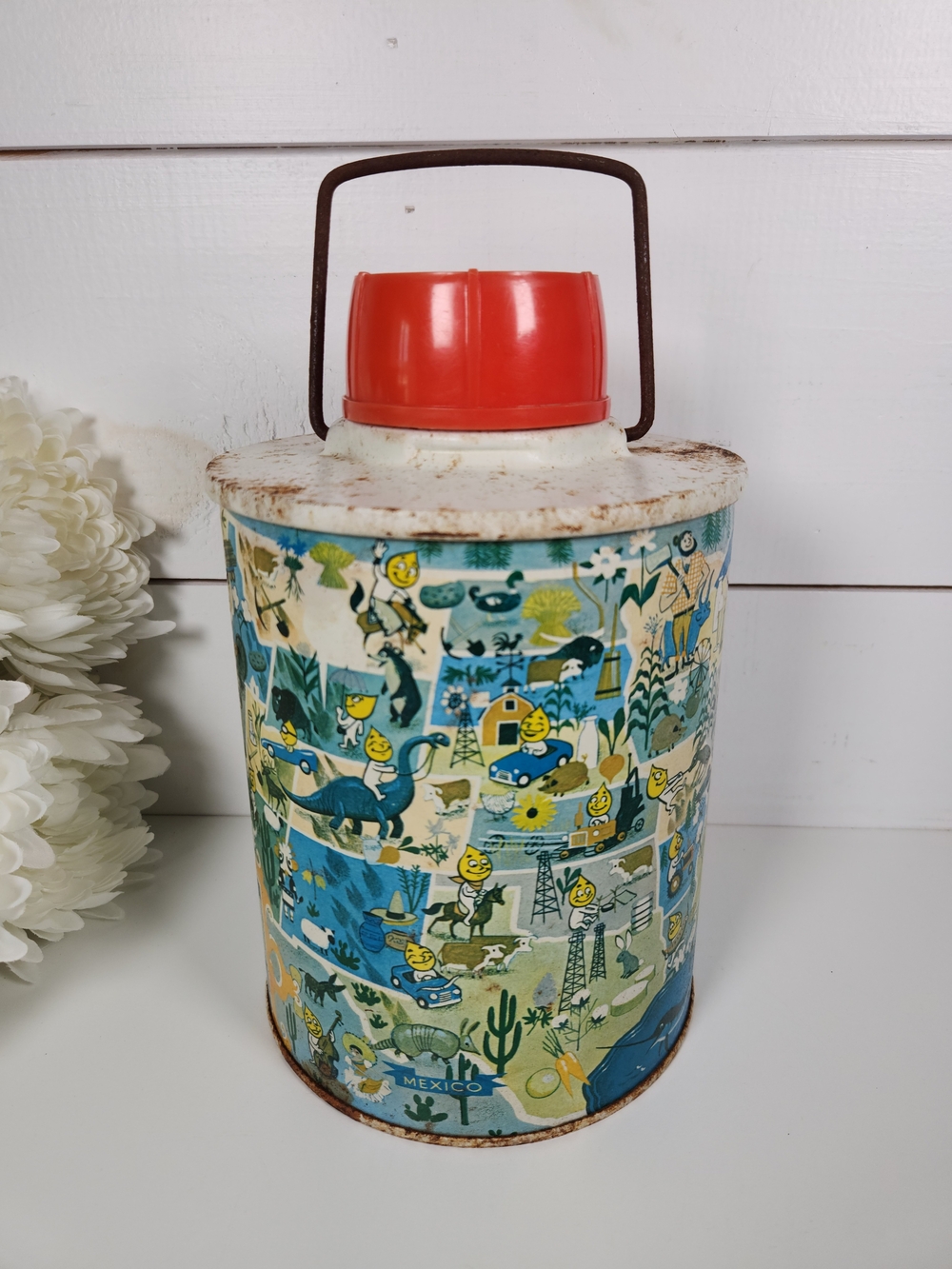 Vintage ESSO Skotch Kooler American Map Happy Motoring Thermos | 1960s Oil & Gas